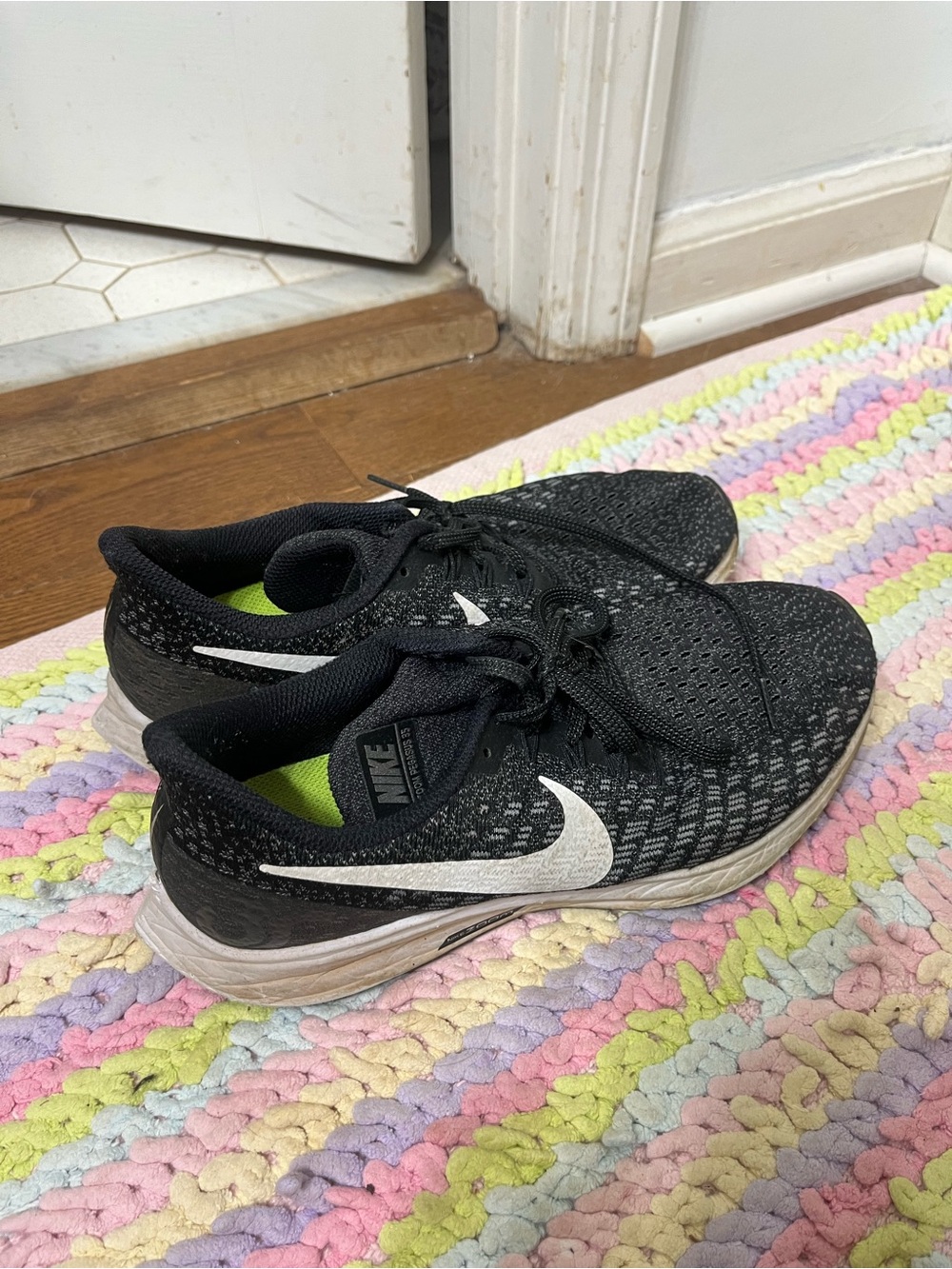 Nike Black Running Shoes with White Swoosh Size 7